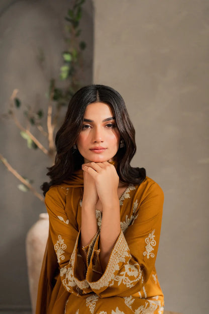 MIRANA-3PC DHANAK EMBROIDERED SHIRT WITH BAMBER CHIFFON DUPATTA AND TROUSER-WJ-1948