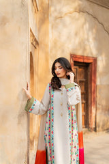 MIRANA-3PC RAW SILK EMBROIDERED SHIRT WITH CHIFFON TYE&DYE DUPATTA AND TROUSER-W.J-5150