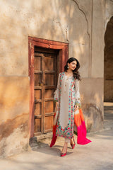 MIRANA-3PC RAW SILK EMBROIDERED SHIRT WITH CHIFFON TYE&DYE DUPATTA AND TROUSER-W.J-5150