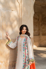 MIRANA-3PC RAW SILK EMBROIDERED SHIRT WITH CHIFFON TYE&DYE DUPATTA AND TROUSER-W.J-5150