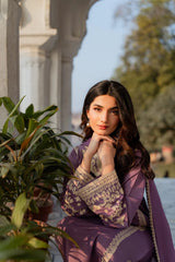 MIRANA-3PC RAW SILK EMBROIDERED SHIRT WITH SOFT SILK DUPATTA AND TROUSER-W.J-5149