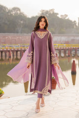 MIRANA-3PC RAW SILK EMBROIDERED SHIRT WITH SOFT SILK DUPATTA AND TROUSER-W.J-5149