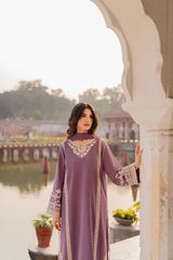 MIRANA-3PC RAW SILK EMBROIDERED SHIRT WITH SOFT SILK DUPATTA AND TROUSER-W.J-5149