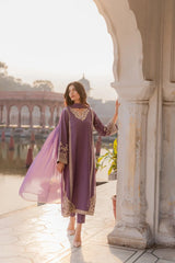 MIRANA-3PC RAW SILK EMBROIDERED SHIRT WITH SOFT SILK DUPATTA AND TROUSER-W.J-5149