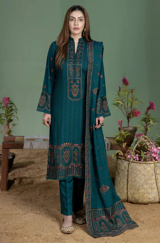 MOHAGNI-3PC KARANDI EMBROIDERED SHIRT WITH KARANDI EMBROIDERED SHAWL AND TROUSER-W.J-2015