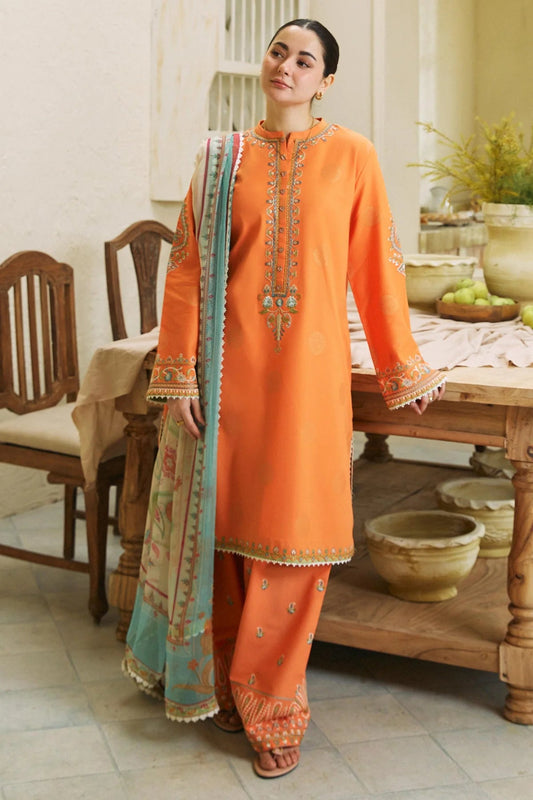 ZARA SHAHJAHAN- 3PC LAWN EMBROIDERED SHIRT WITH MANAAR PRINT DUPATTA-W.J-1546