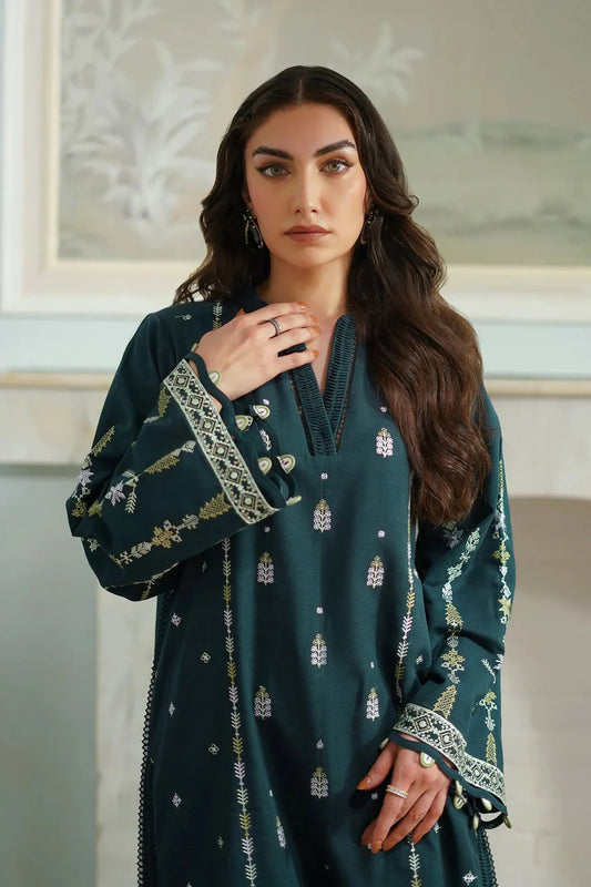 BATIK-3PC DHANAK EMBROIDERED SHIRT WITH DHANAK EMBROIDERED SHAWL & TROUSER-W.J-1825