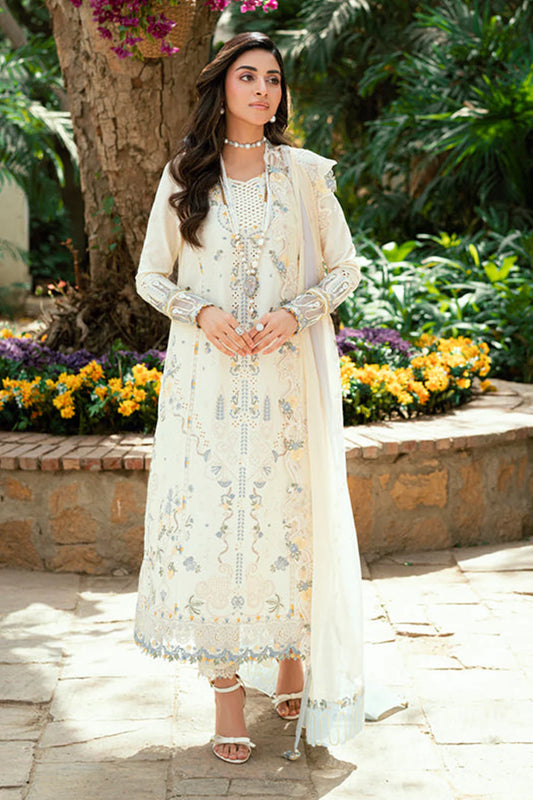 QALAMQAR - 3PC LAWN EMBROIDERED SHIRT WITH NET EMBROIDERED DUPATTA AND TROUSER -W.J-1781