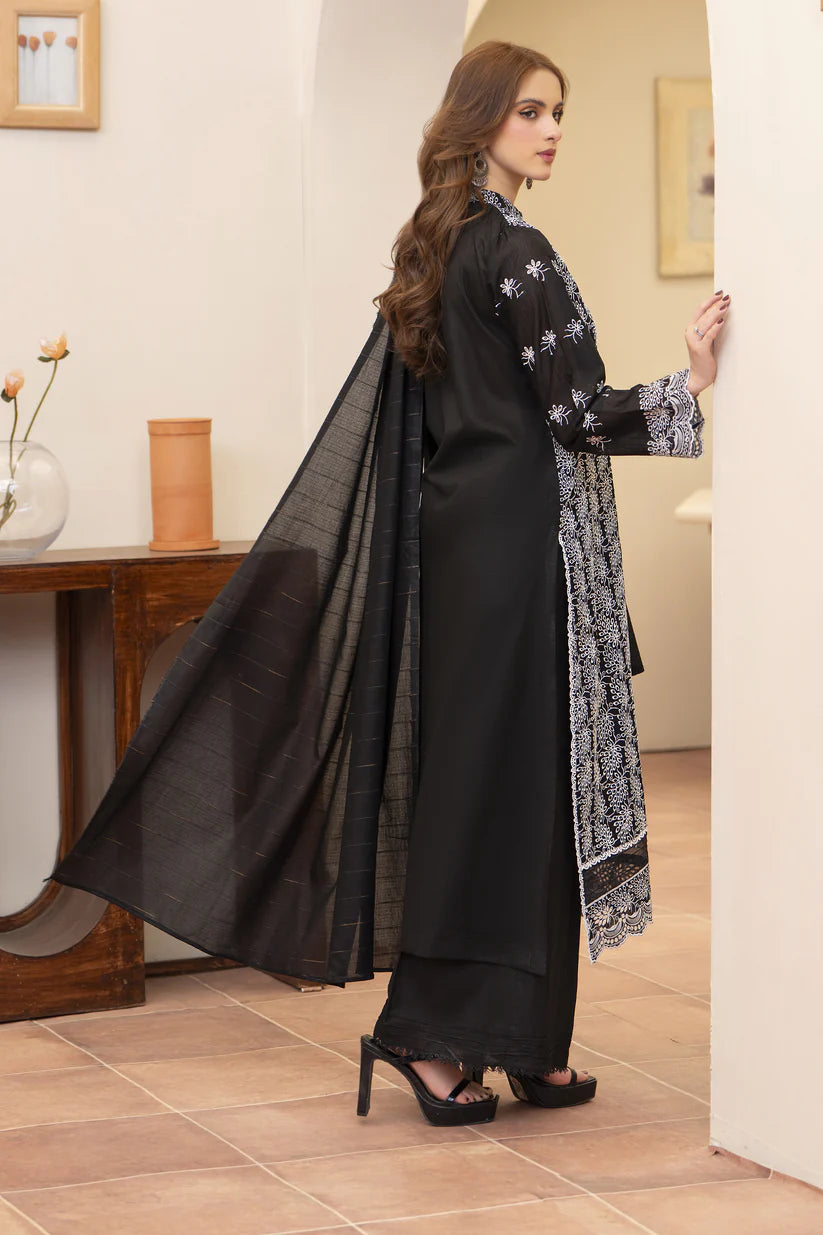 MIRAKHI-3PC LAWN CHIKENKARI EMBROIDERED SHIRT WITH LAWN TUBE SLUB DUPATTA-W.J-1732
