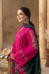 JADE-3PC DHANAK CHIKANKAARI EMBROIDERED SHIRT WITH WOOL PRINTED SHAWL AND TROUSER -W.J-5134