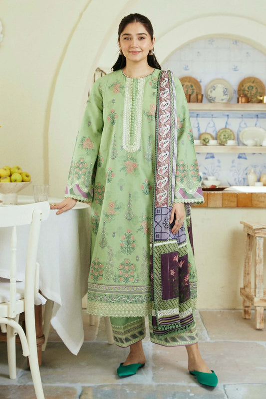 ZAHRA SHAHJAHAN- 3PC DHANAK EMBROIDERED SHIRT WITH WOOL PRINT SHAWL-W.J-1271
