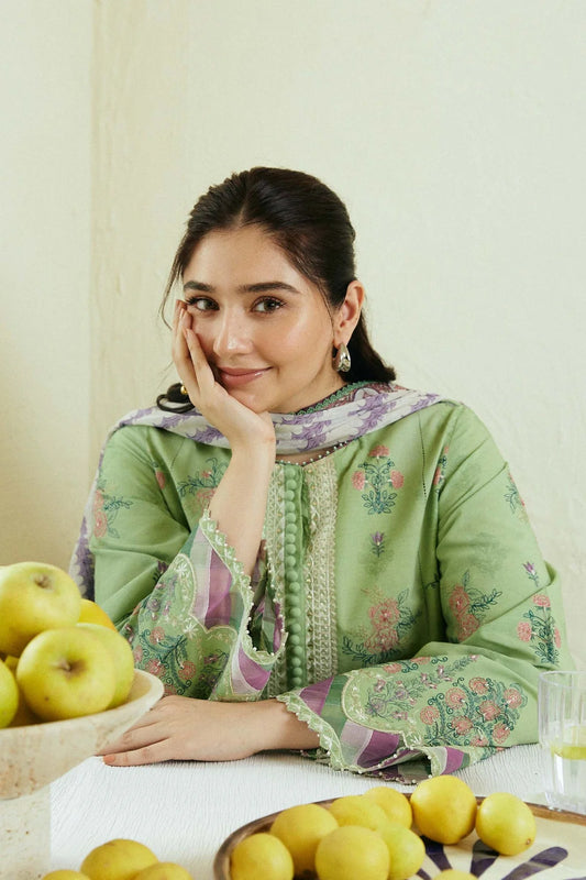ZAHRA SHAHJAHAN- 3PC DHANAK EMBROIDERED SHIRT WITH WOOL PRINT SHAWL-W.J-1271