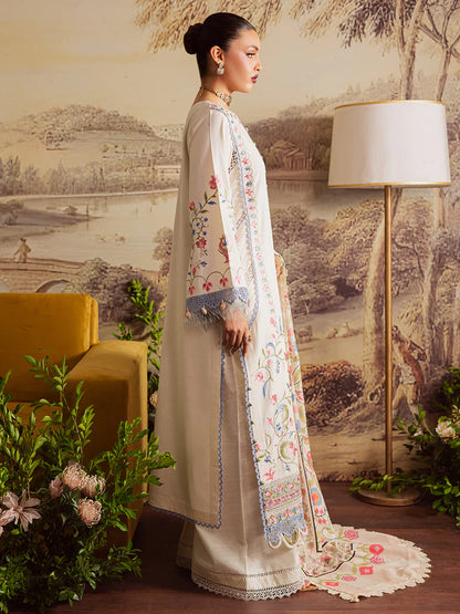 MAHNUR-3PC DHANAK EMBROIDERED SHIRT WITH COURTRAI PRINTED SHAWL & TROUSER-W.J-2037