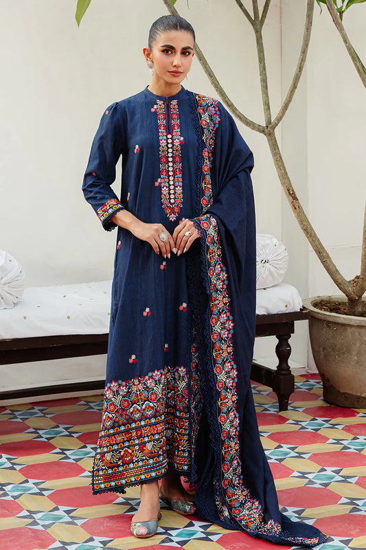 CROSS STITCH-3PC DHANAK EMBROIDERED SHIRT WITH DHANAK EMBROIDERED SHAWL AND TROUSER-WJ-1940