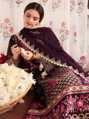 MAHNUR-3PC LAWN LASERWORK EMBROIDERED SHIRT WITH KHAADI NET EMBROIDERED DUPATTA AND TROUSER -W.J-4691