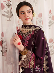 MAHNUR-3PC LAWN LASERWORK EMBROIDERED SHIRT WITH KHAADI NET EMBROIDERED DUPATTA AND TROUSER -W.J-4691