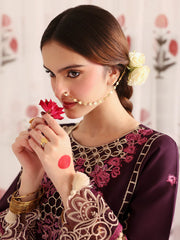 MAHNUR-3PC LAWN LASERWORK EMBROIDERED SHIRT WITH KHAADI NET EMBROIDERED DUPATTA AND TROUSER -W.J-4691