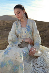 RANG RASIYA-3PC DHANAK CHIKANKAARI EMBROIDERED SHIRT WITH KHADDI NET EMBROIDERED DUPATTA AND TROUSER-W.J-5260
