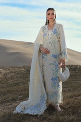 RANG RASIYA-3PC DHANAK CHIKANKAARI EMBROIDERED SHIRT WITH KHADDI NET EMBROIDERED DUPATTA AND TROUSER-W.J-5260
