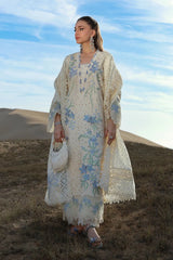 RANG RASIYA-3PC DHANAK CHIKANKAARI EMBROIDERED SHIRT WITH KHADDI NET EMBROIDERED DUPATTA AND TROUSER-W.J-5260