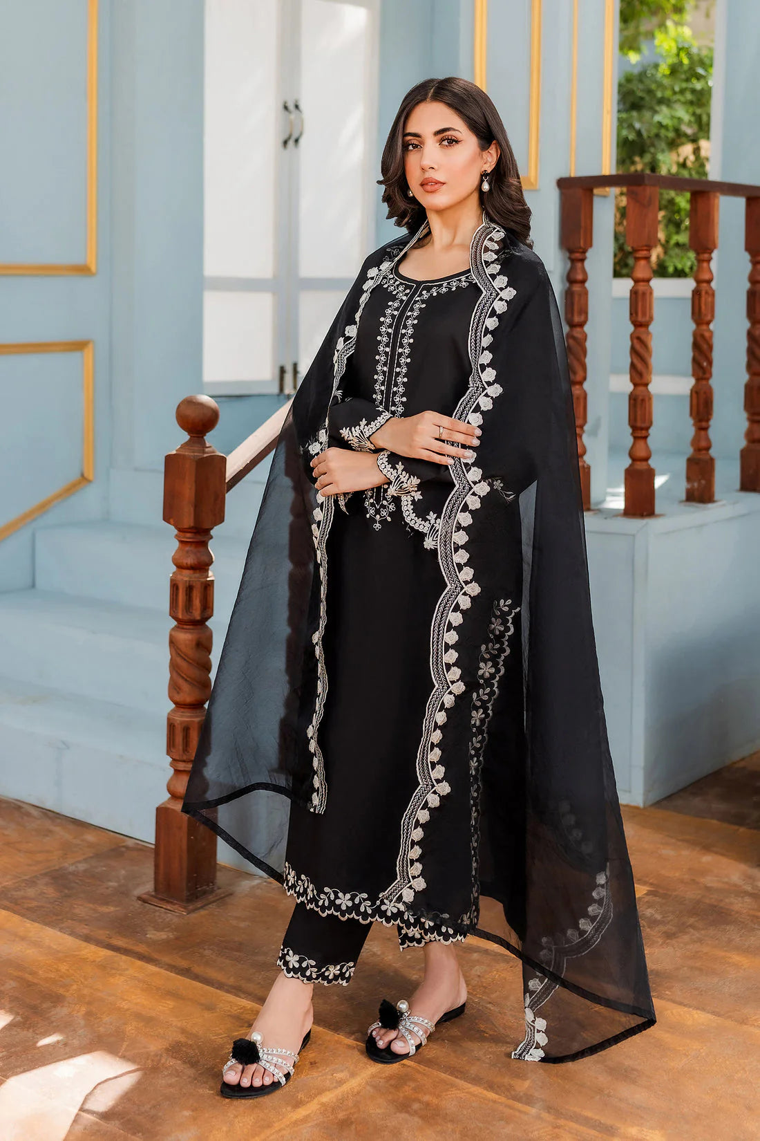 HANA - 3PC DHANAK EMBROIDERED WITH ORGANZA EMBROIDERED DUPPATTA-W.J-1096