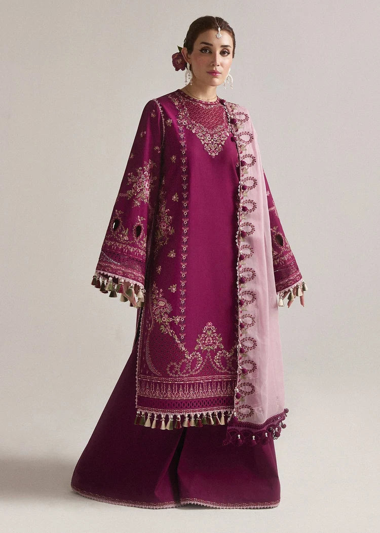 HUSSAIN REHAR-3PC DHANAK EMBROIDERED SHIRT WITH CHIFFON EMBROIDERED DUPATTA AND TROUSER-W.J-5179