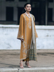 IZEL-3PC DHANAK EMBROIDERED SHIRT WITH WOOL PRINTED SHAWL & TROUSER-W.J-4129