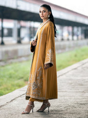 IZEL-3PC DHANAK EMBROIDERED SHIRT WITH WOOL PRINTED SHAWL & TROUSER-W.J-4129