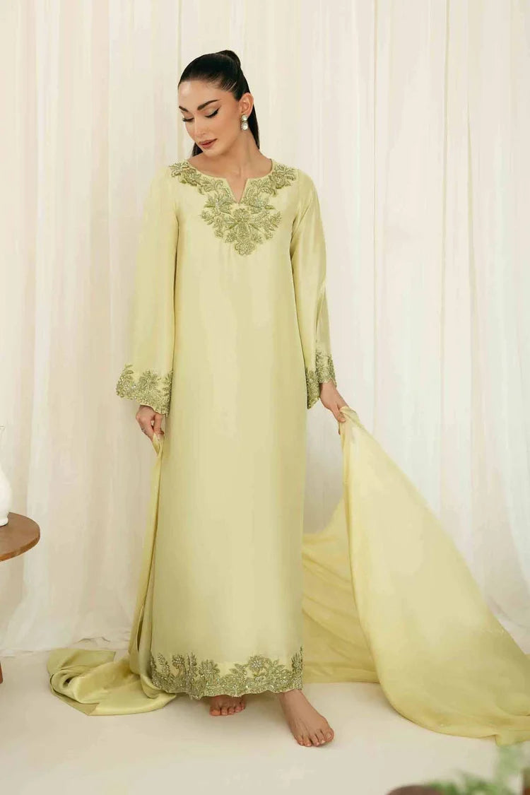 KAIDA-3PC-RAW SILK HAND EMBELLISHED SHIRT EMBROIDERED SOFT SILK DUPATTA AND RAW SILK TROUSER-W.J-5142