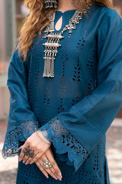 QALAMKAR - 3PC LAWN CHIKANKAARI EMBROIDERED SHIRT WITH PRINTED DUPATTA AND TROUSER-W.J-1407