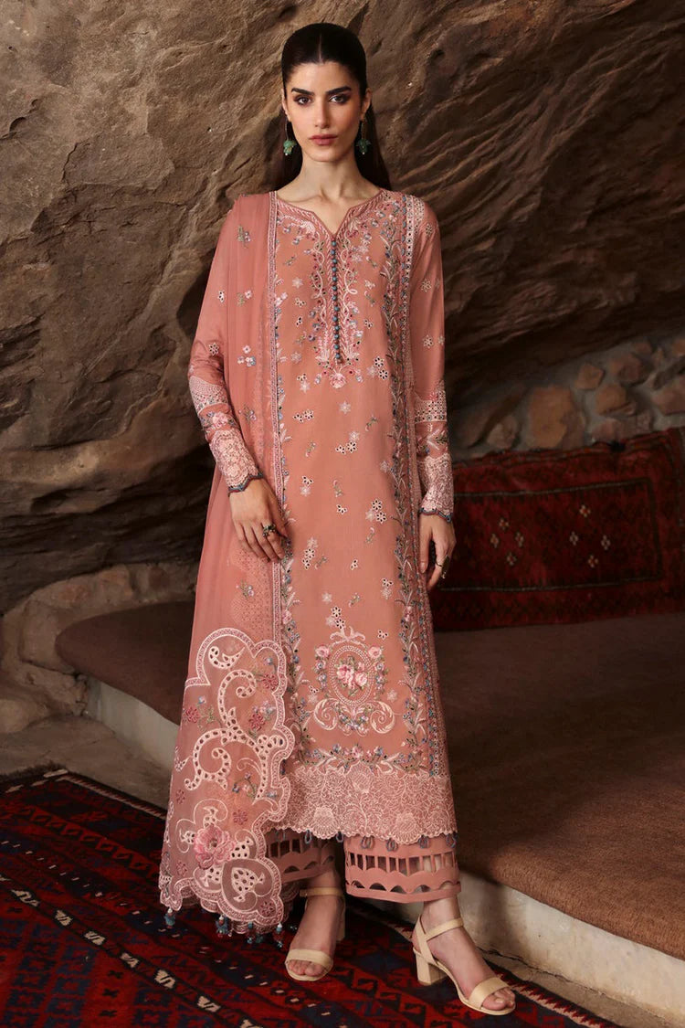 QALAMQAR-3PC LAWN EMBROIDERED SHIRT WITH KHAADI NET EMBROIDERED DUPATTA AND TROUSER-W.J-4754