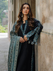 IZEL-3PC DHANAK EMBROIDERED SHIRT WITH WOOL PRINTED SHAWL & TROUSER-W.J-5033