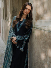 IZEL-3PC DHANAK EMBROIDERED SHIRT WITH WOOL PRINTED SHAWL & TROUSER-W.J-5033