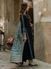 IZEL-3PC DHANAK EMBROIDERED SHIRT WITH WOOL PRINTED SHAWL & TROUSER-W.J-5033