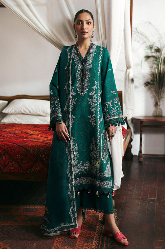 REPUBLIC WOMENSWEAR-3PC DHANAK EMBROIDERED SHIRT WITH COURTRAI PRINTED SHAWL & DHANAK TOUSER-WJ-1944