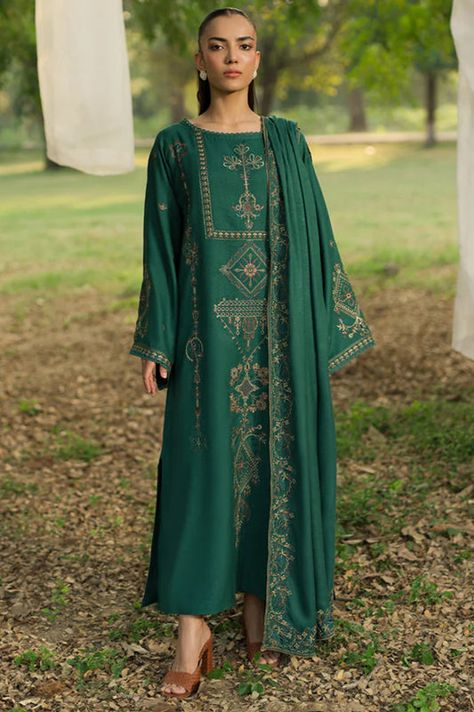 SAPPHIRE-3PC DHANAK EMBROIDERED SHIRT WITH DHANAK EMBROIDERED SHAWL AND TROUSER-W.J-1797