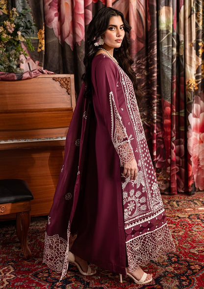 QALAMQAR-3PC CHIKANKAARI LAWN CUTWORK EMBROIDERED SHIRT WITH LAWN EMBROIDERED CUTWORK DUPATTA AND TROUSER-W.J-1591