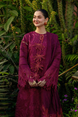 RANG RASIYA-3PC DHANAK EMBROIDERED SHIRT WITH KHADDI NET EMB DUPATTA AND EMB TROUSER-W.J-5077