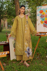 RANG RASIYA-3PC DHANAK EMBROIDERED SHIRT WITH WOOL PRINTED SHAWL AND TROUSER-W.J-5080