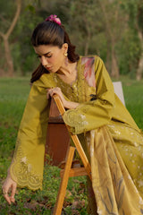 RANG RASIYA-3PC DHANAK EMBROIDERED SHIRT WITH WOOL PRINTED SHAWL AND TROUSER-W.J-5080