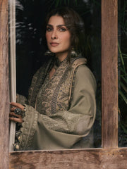 IZEL-3PC DHANAK EMBROIDERED SHIRT WITH COUTRAI PRINTED SHAWL AND TROUSER-W.J-5328