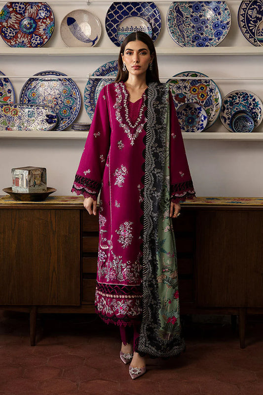 REPUBLIC-3PC DHANAK SEQUENCE EMBROIDERED SHIRT WITH COURTRAI PRINTED SHAWL & DHANAK TOUSER_W.J-1898