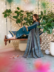 IZEL-3PC DHANAK EMBROIDERED SHIRT WITH COURTRAI PRINTED SHAWL & TROUSER-W.J-4387