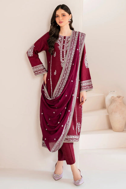 GARNET-3PC LAWN EMBROIDERED SHIRT WITH CHIFFON EMBROIDERED DUPATTA AND TROUSER-W.J-1587