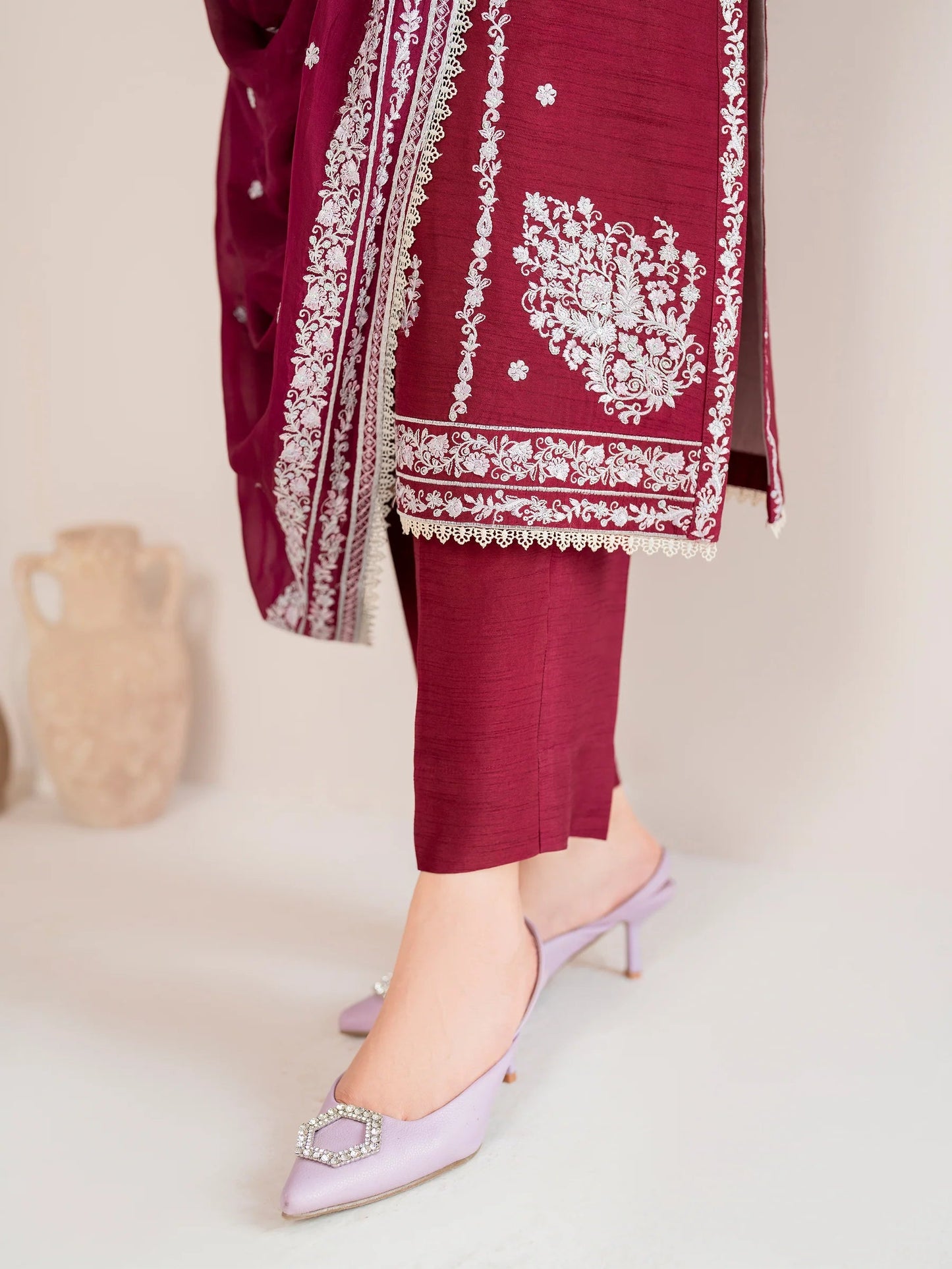 GARNET-3PC LAWN EMBROIDERED SHIRT WITH CHIFFON EMBROIDERED DUPATTA AND TROUSER-W.J-1587