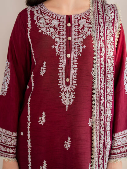 GARNET-3PC LAWN EMBROIDERED SHIRT WITH CHIFFON EMBROIDERED DUPATTA AND TROUSER-W.J-1587