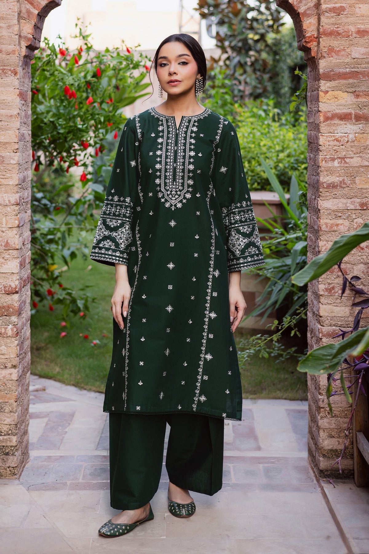 BATIK-2PIECE DHANAK EMBROIDERED SHIRT WITH DHANAK EMB SLEEVES-WJ-15002