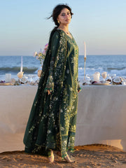 MAHNUR-3PC DHANAK CHIKANKAARI EMBROIDERED SHIRT WITH DHANAK EMBROIDERED SHAWL AND TROUSER-W.J-5259