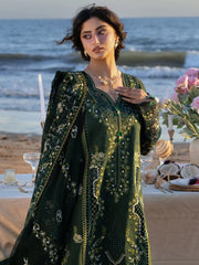 MAHNUR-3PC DHANAK CHIKANKAARI EMBROIDERED SHIRT WITH DHANAK EMBROIDERED SHAWL AND TROUSER-W.J-5259
