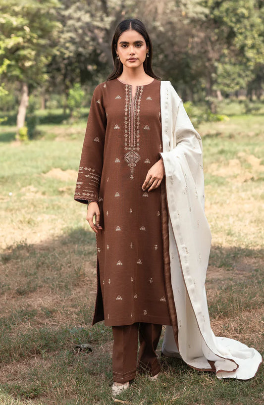 SERAN-3PC DHANAK EMBROIDERED SHIRT WITH DHANAK EMBROIDERD SHAWL-W.J-1318